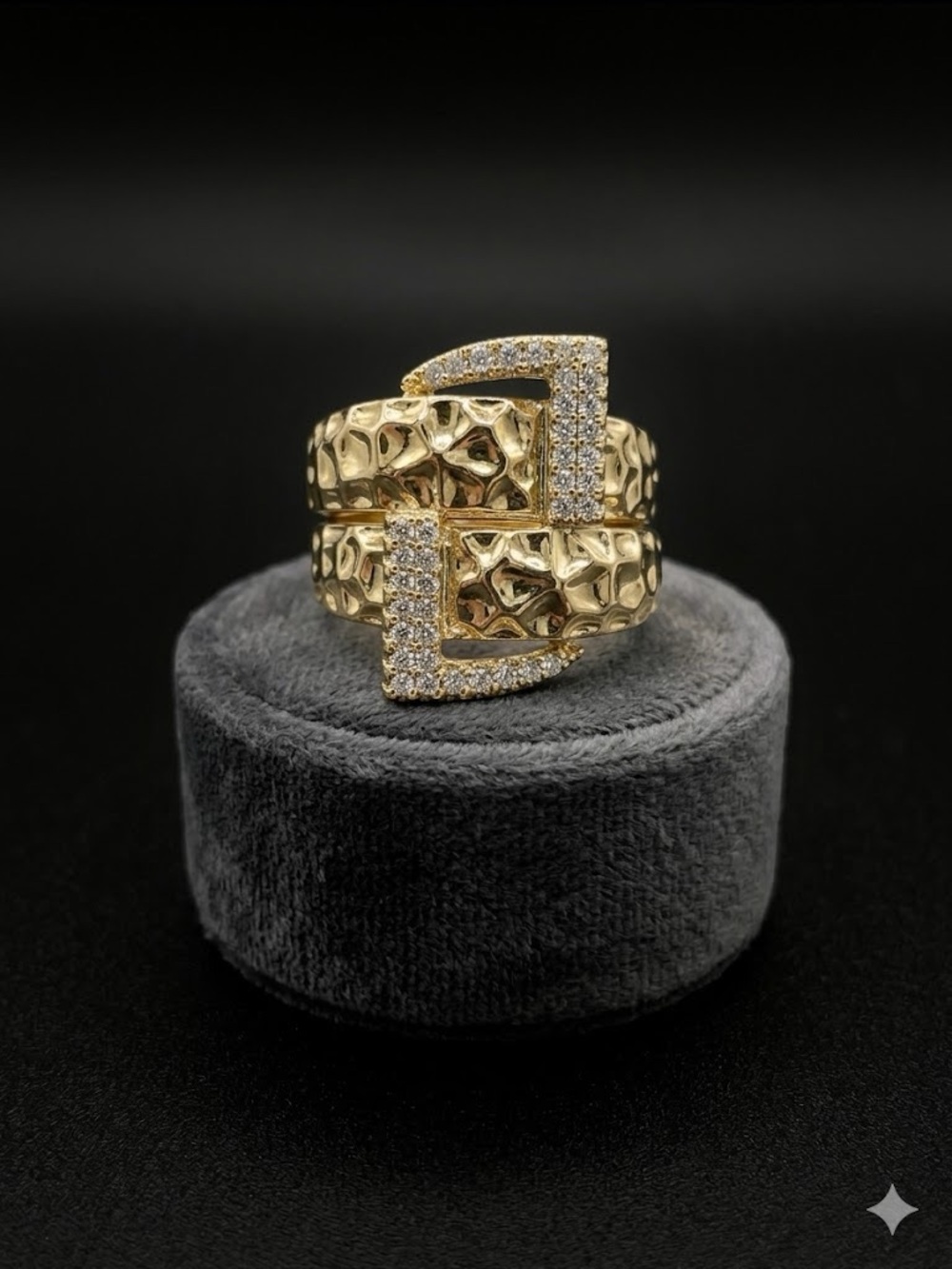 New 14k Gold Filled Nugget Buckle Ring with Pavé Accents- Adjustable.